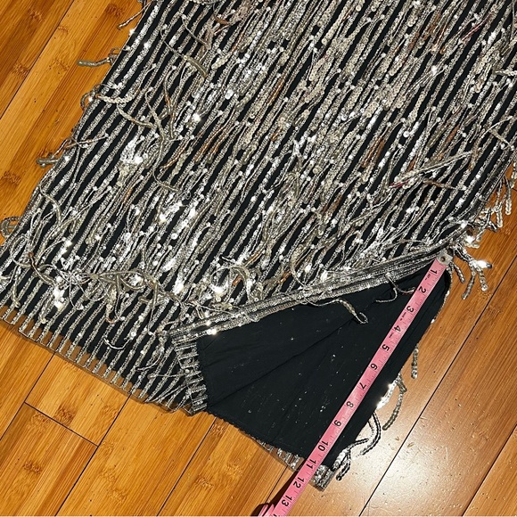 NWT Anthropologie Maeve Sequened Fringe Midi Silver Sequin Skirt Size 2 - Picture 14 of 16